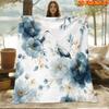 1pc 2D Flat Printing Spring And Summer New Arrival Blue White Floral Birds Theme Digital Print Blanket, All-Season Use, Casual Throw, 100% Polyester F