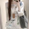 Painted Graffiti Micro-transparent Thin Sunscreen Blouse Long-sleeved T-shirt Women's 2026 New Summer Korean Beautiful Small Top