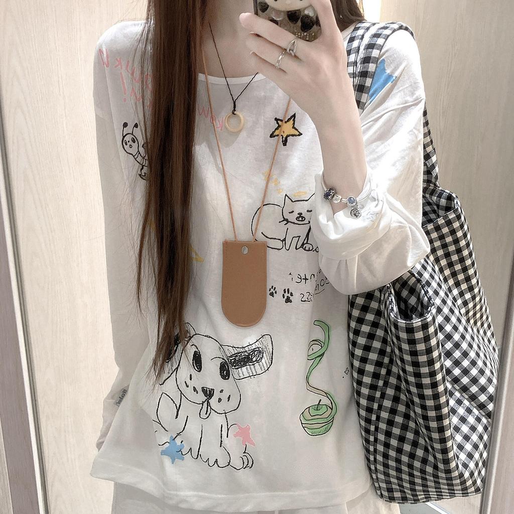Painted Graffiti Micro-transparent Thin Sunscreen Blouse Long-sleeved T-shirt Women's 2026 New Summer Korean Beautiful Small Top