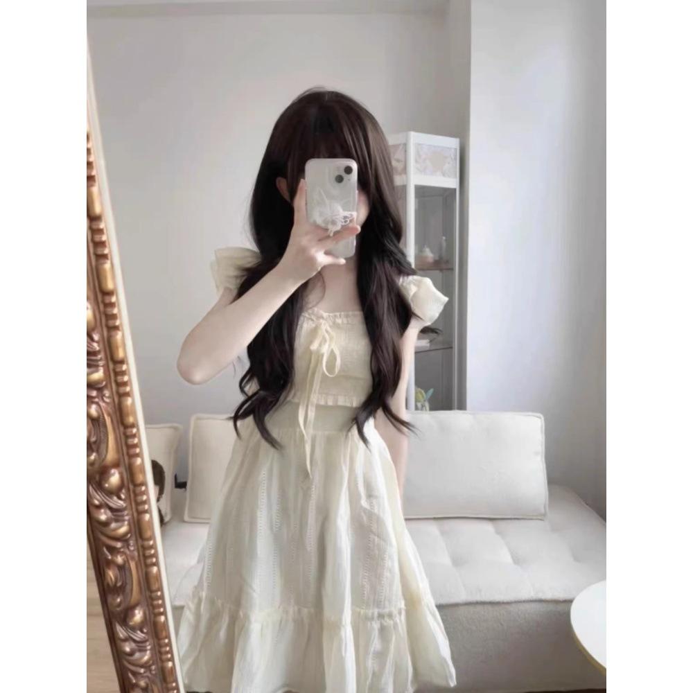 

Tea Break Puff Sleeve Camisole Dress - Women s Summer Sweet Waist-Slimming Mini Extra Large