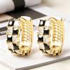 Yanbai Geometric Zirconia Checkerboard Earrings - Black & White Studs.