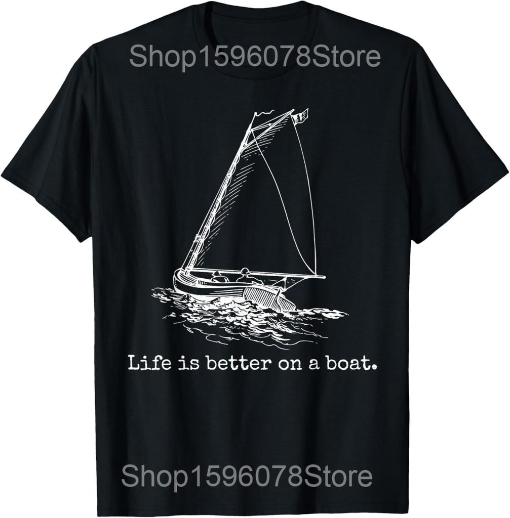 Wolałbym Żeglować Koszulki Męskie Vintage Statek Żaglowy Czysta Bawełna Humor Streetwear T-Shirt Krótki Rękaw Unisex Luźna Odzież