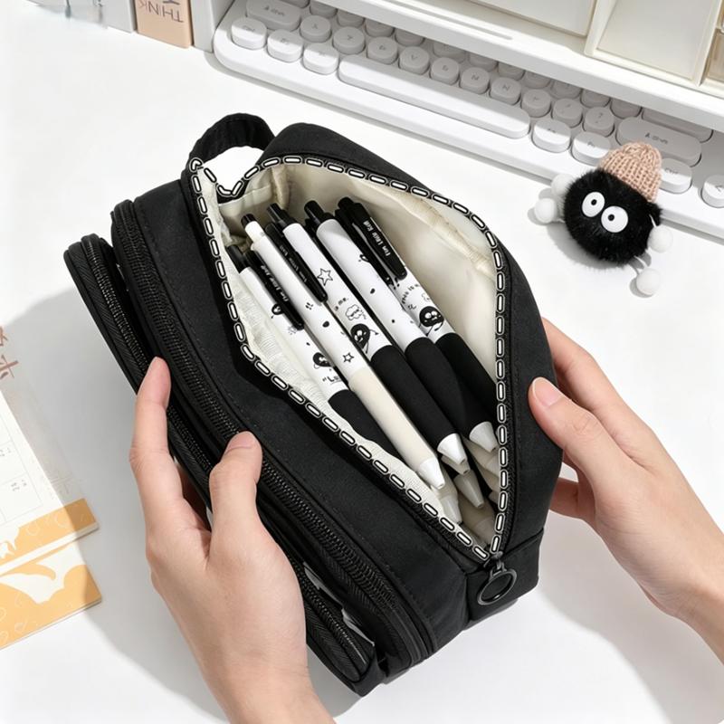 Cute Pencil Case with Clear Window, Large Capacity Multi-layer Pen Bag for Student School Supplies