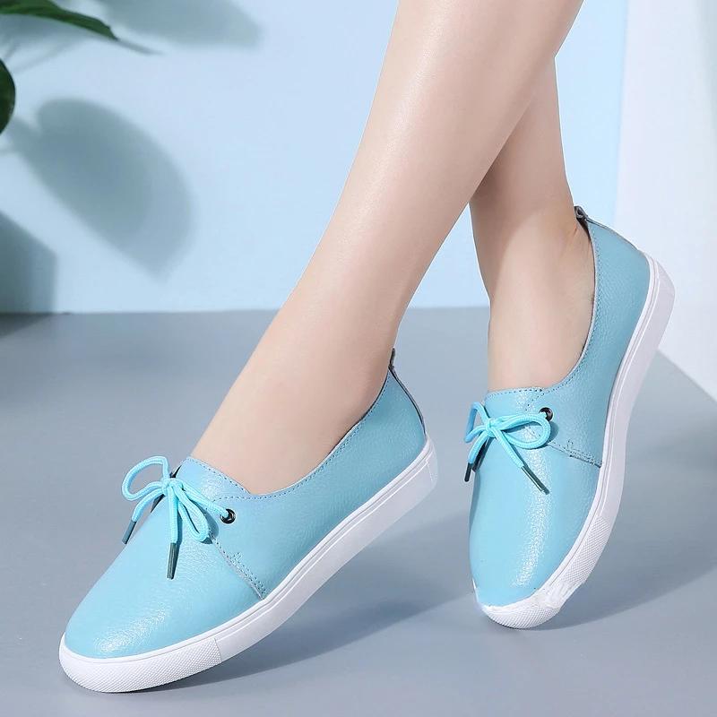  Casual Comfortable Women's Flat White Lace-up Shoes Summer Vulcanized Sneakers Ladies Light Soft Shallow Mouth Loafers