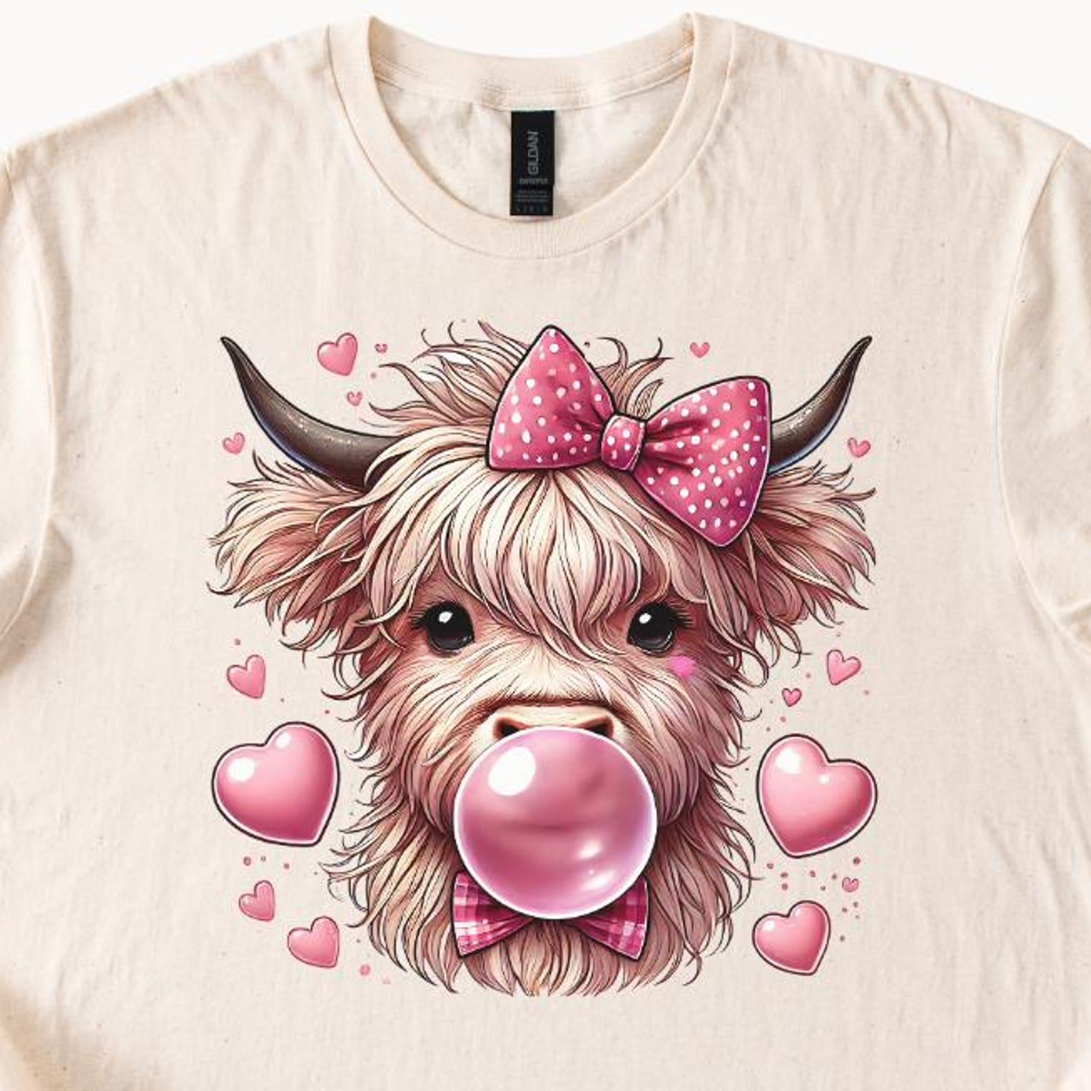 Cute Highland Cow T-Shirt, Country Farm Life Adorable Bubblegum Graphic Shirt, Fun Animal Print, Unique Gift for Her 160