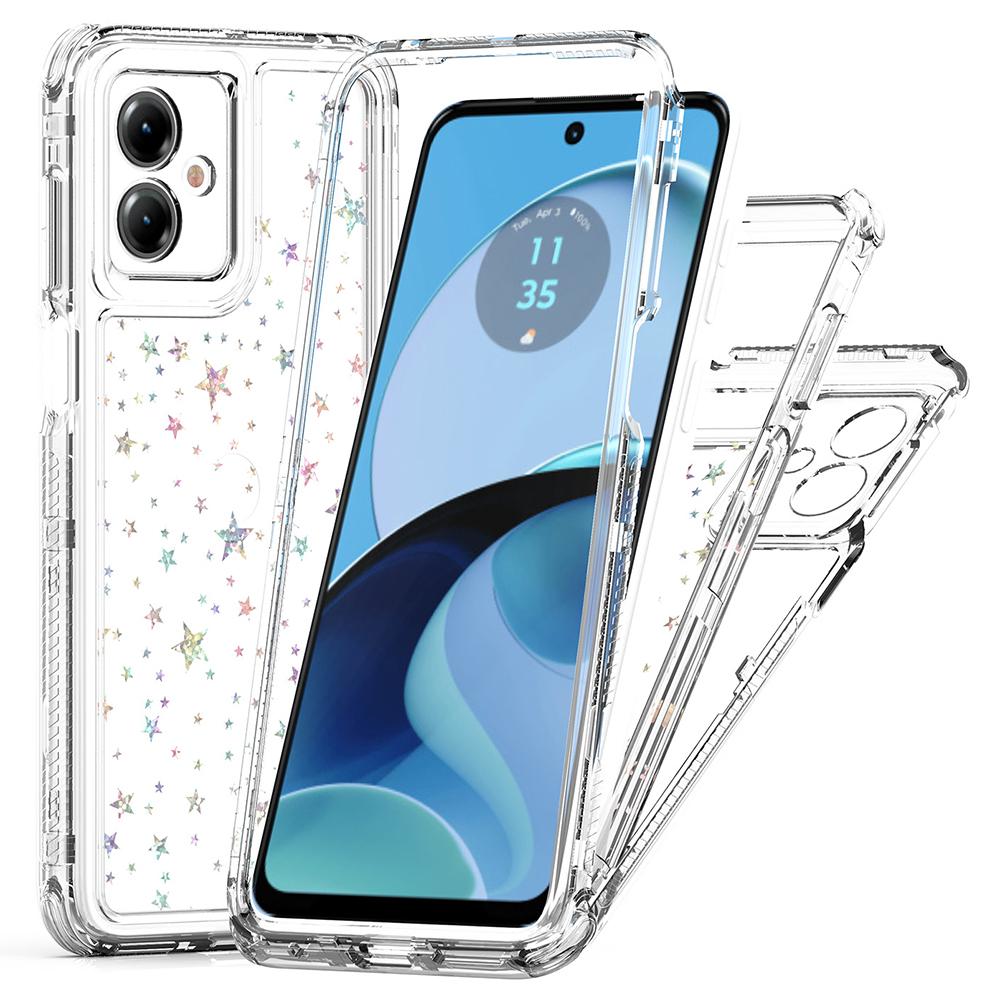 For Motorola Moto G14 4G Case Precise Cutouts Acrylic TPU Clear Phone Cover with Laser-printed Film