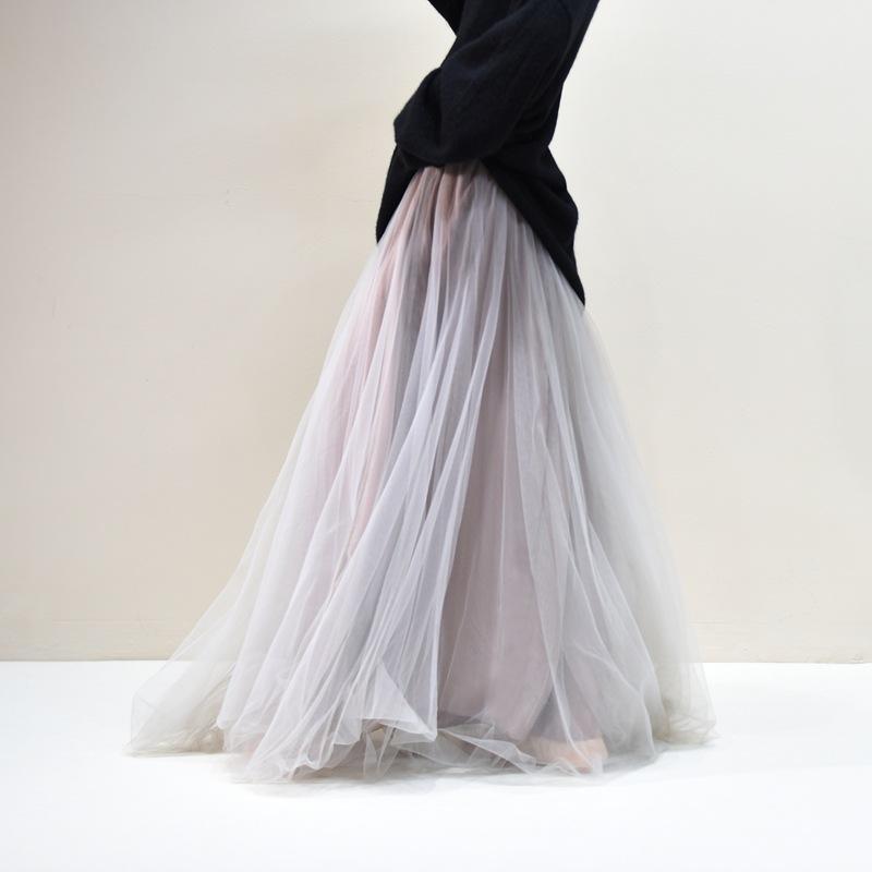 Women's Long Tulle Skirts Elastic High Waist A-Line Layered Tutu Mesh Flowy Maxi Skirt for Women Pleated Mesh Flowy A-Line Maxi Skirts for Party