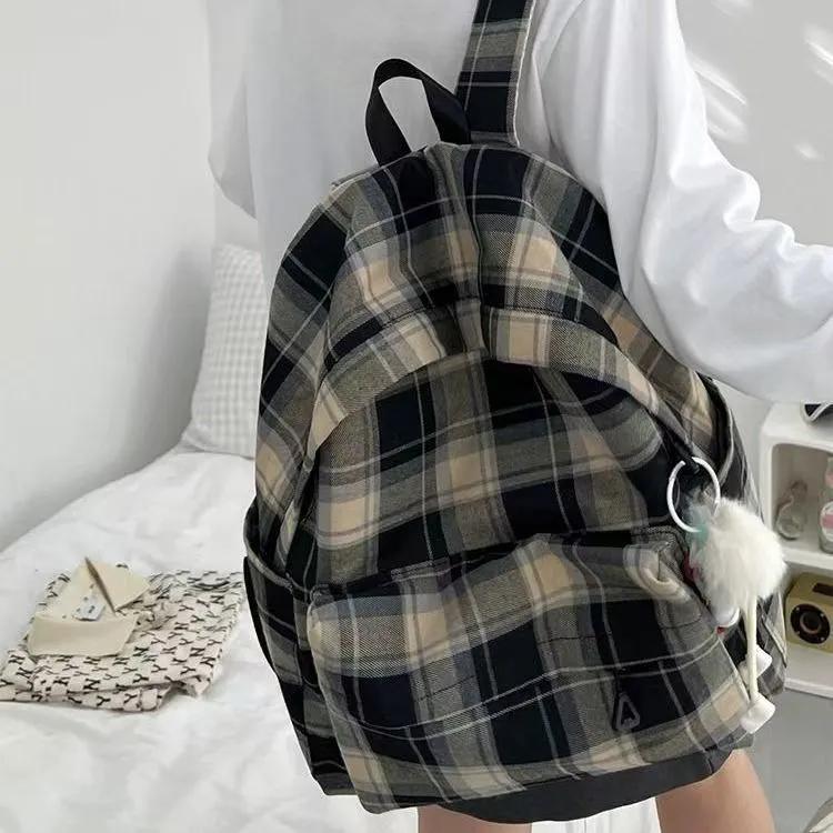 

WTEMPO Школьные ранцы для студентов, роскошные ретро-рюкзаки с клетчатым принтом, большой емкости, универсальные рюкзаки, повседневные рюкзаки на молнии для путешествий without pendant чёрный
