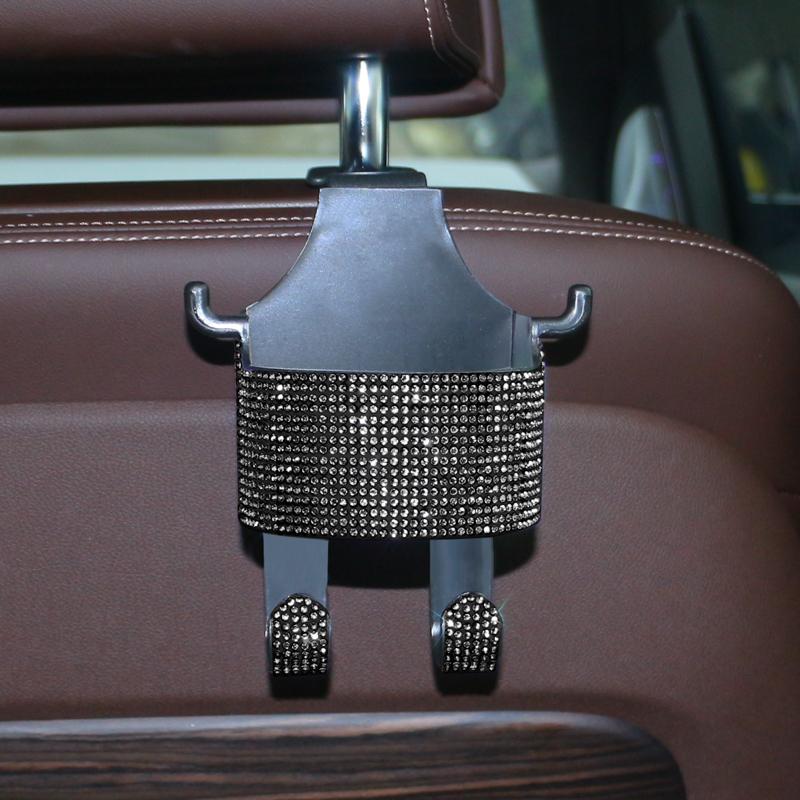 Diamond Crystal Car Seat Headrest Hook Hanger Storage Organizer Universal with Cup Holder for Handbag Bling Car Accessories