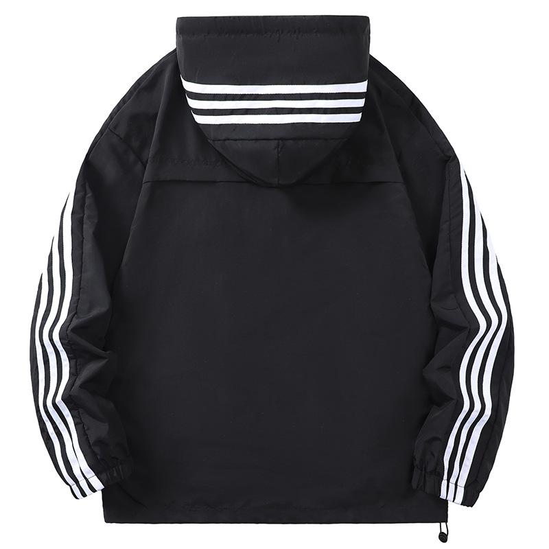 Reißverschluss lässige Kapuzenjacke drei Streifen Sweatshirt atmungsaktiv lässige Jacke Herren locker