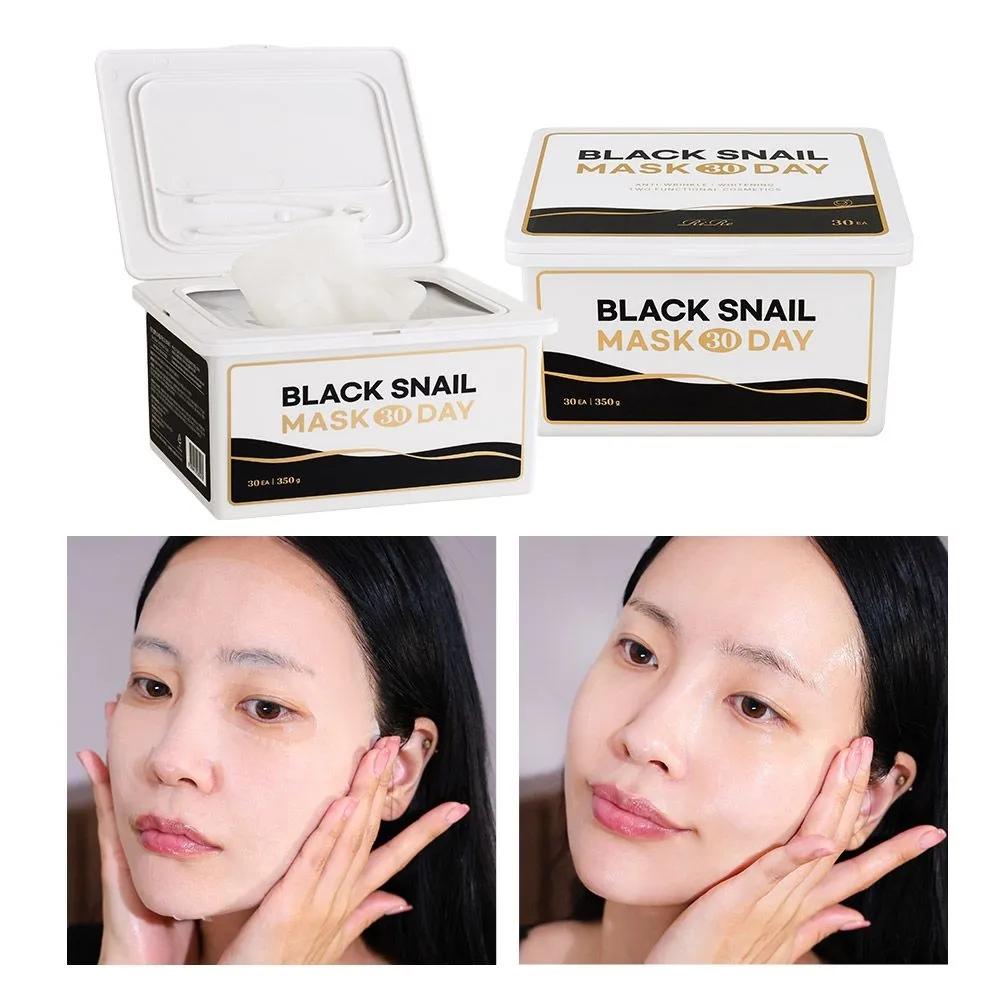 RIRE Black Snail Mask 30 Day - Pull-out Daily Pack Large Capacity Vegan Mask Sheets