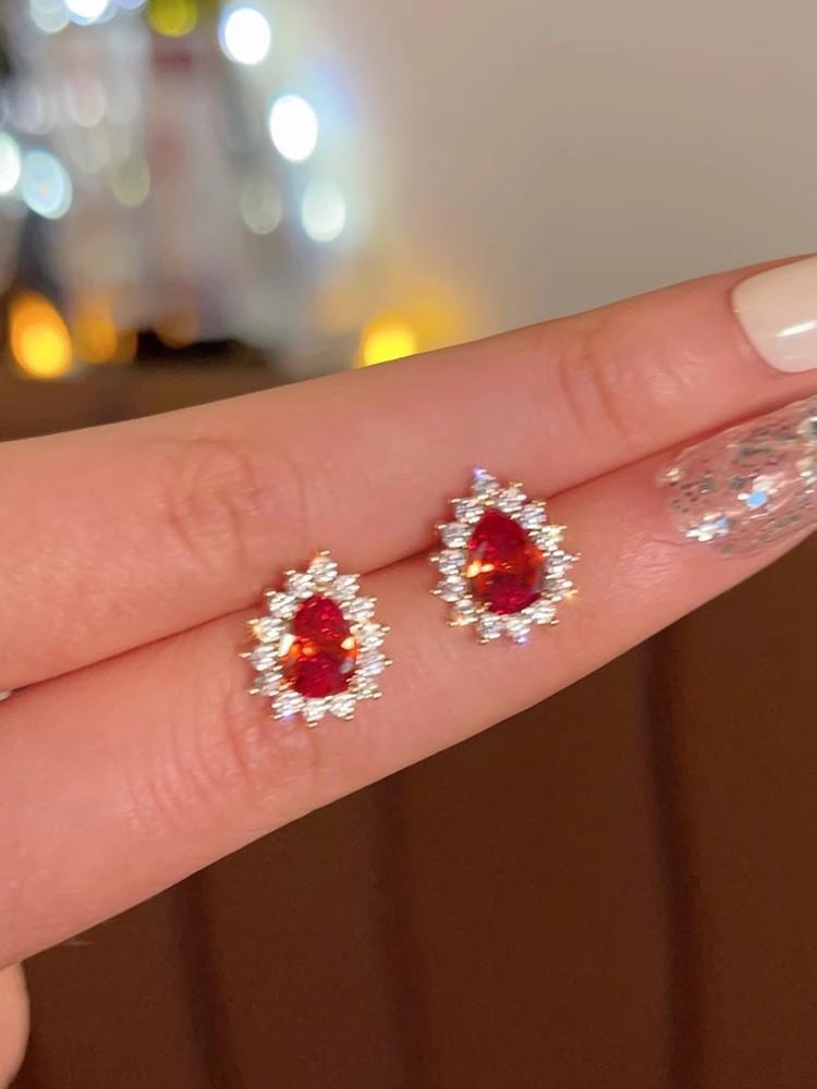 Rose Dewdrop~ Red Court Earrings New Niche Design Stud Earrings Women s Premium Light Luxury Earrings