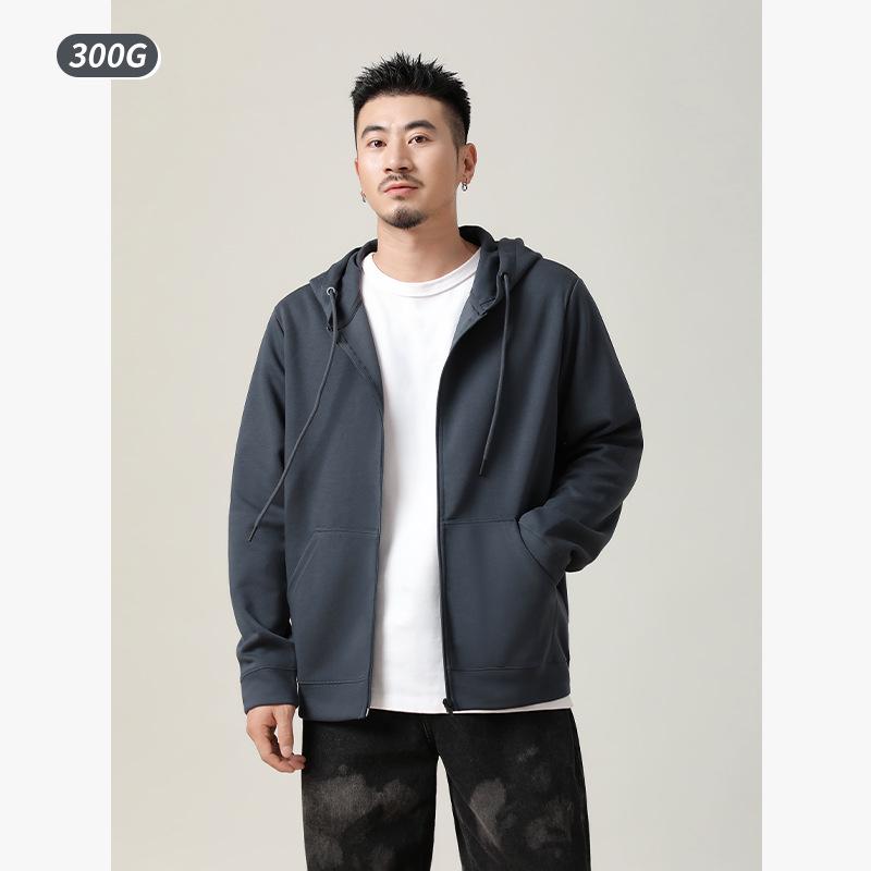 Men's 300g Antibacterial Zipper Hoodie - Simple, Casual, Solid Color, Lightweight Cardigan for Spring & Autumn