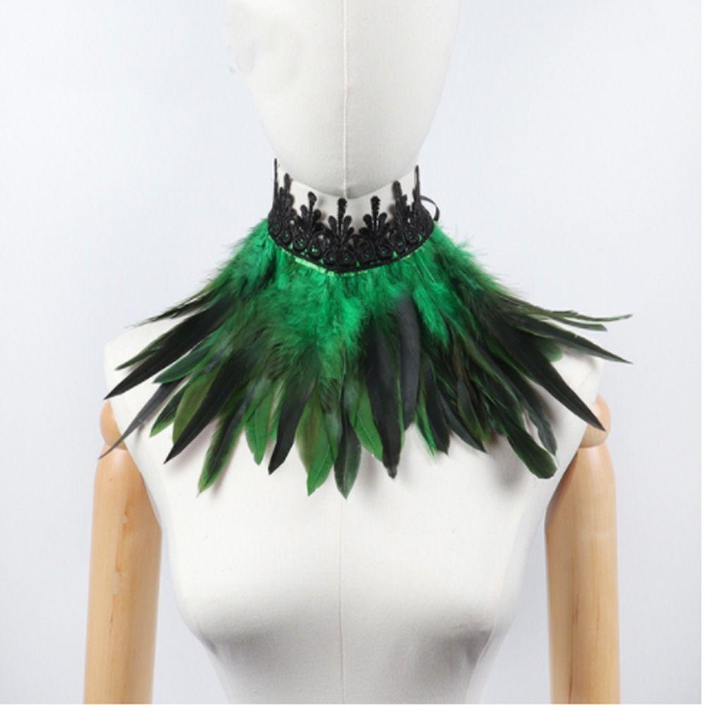 Luxury Cosplay Props Stage Performance Party Costume Necklace Lace Collar Feather Choker Neck Wrap