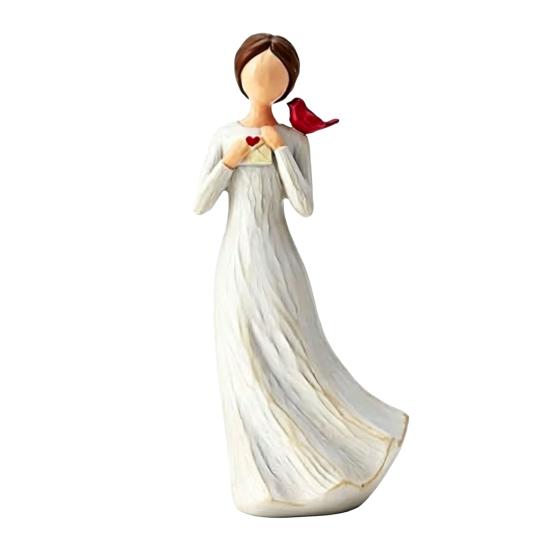 

Hand Painted Girl Bird Figurine Resin Red Bird Standing on Girl s Shoulder Statue Sympathy Gifts for Loss of Loved One белый