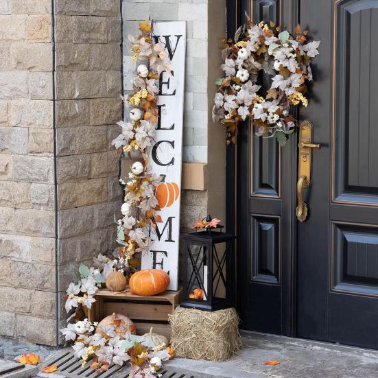 Artificial Maple Leaf Garland 6Ft Pumpkin Berries Garland Fall Decoration
