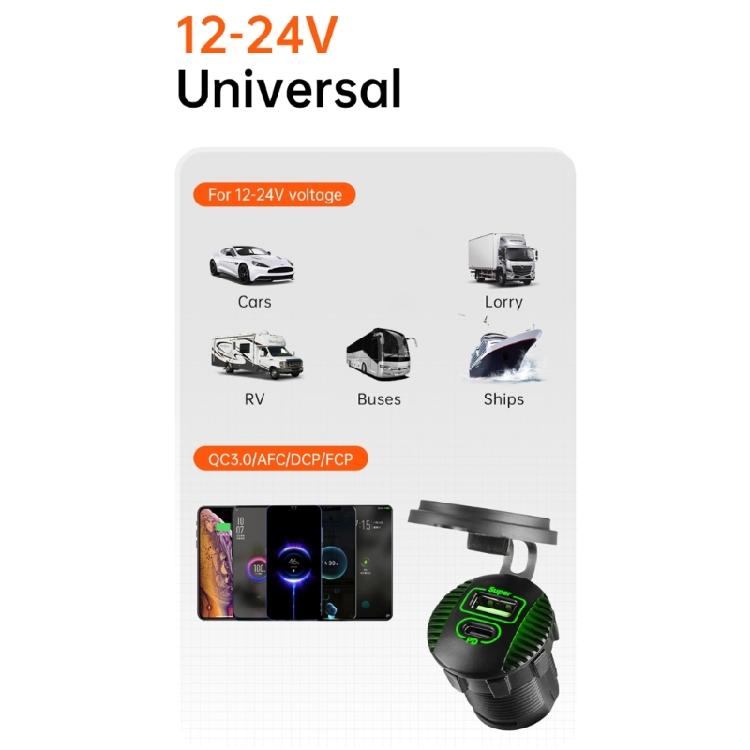 Efficient 66W Charging Socket 2-Port Car Charger with LED Light and Safety Protections for Car Truck Boats Waterproof