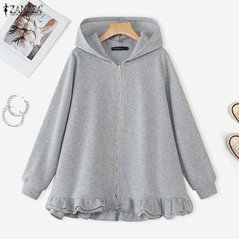 ZANZEA Dámské podzimní zimní ležérní mikiny s dlouhým rukávem a kapucí, svrchní oděv