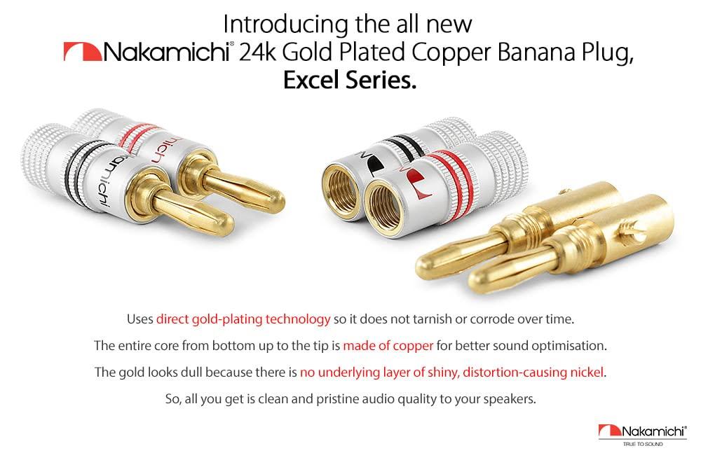 Nakamichi Banana Plugs 24K Gold Plated Speaker Cable Connectors Aluminum Metal Shell 12AWG-18AWG 4mm for Speaker Amp Hi-Fi 24pcs 12 Pairs