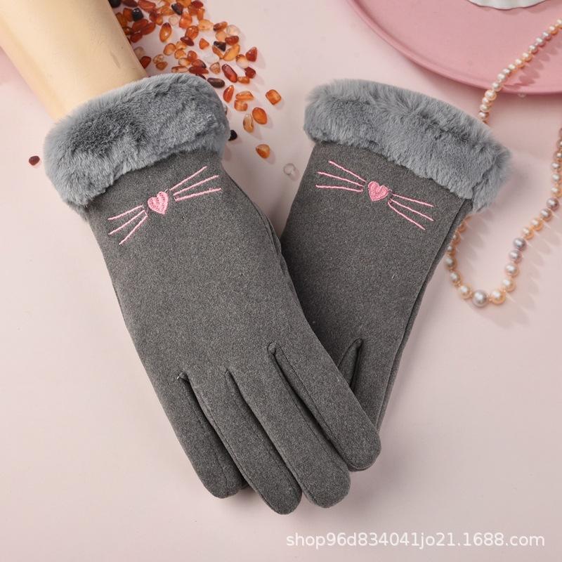 Autumn and Winter Velvet Thermal Gloves Women's German Velvet Korean Version Outdoor Riding Driving Electric Vehicle Sports Gloves