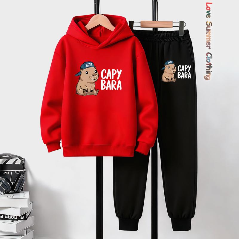 Capybara Hoodie 2pcs Boys Kids Cozy Outfit Capybara Playwear Machine Washable Sports Active Boys Perfect Outdoor