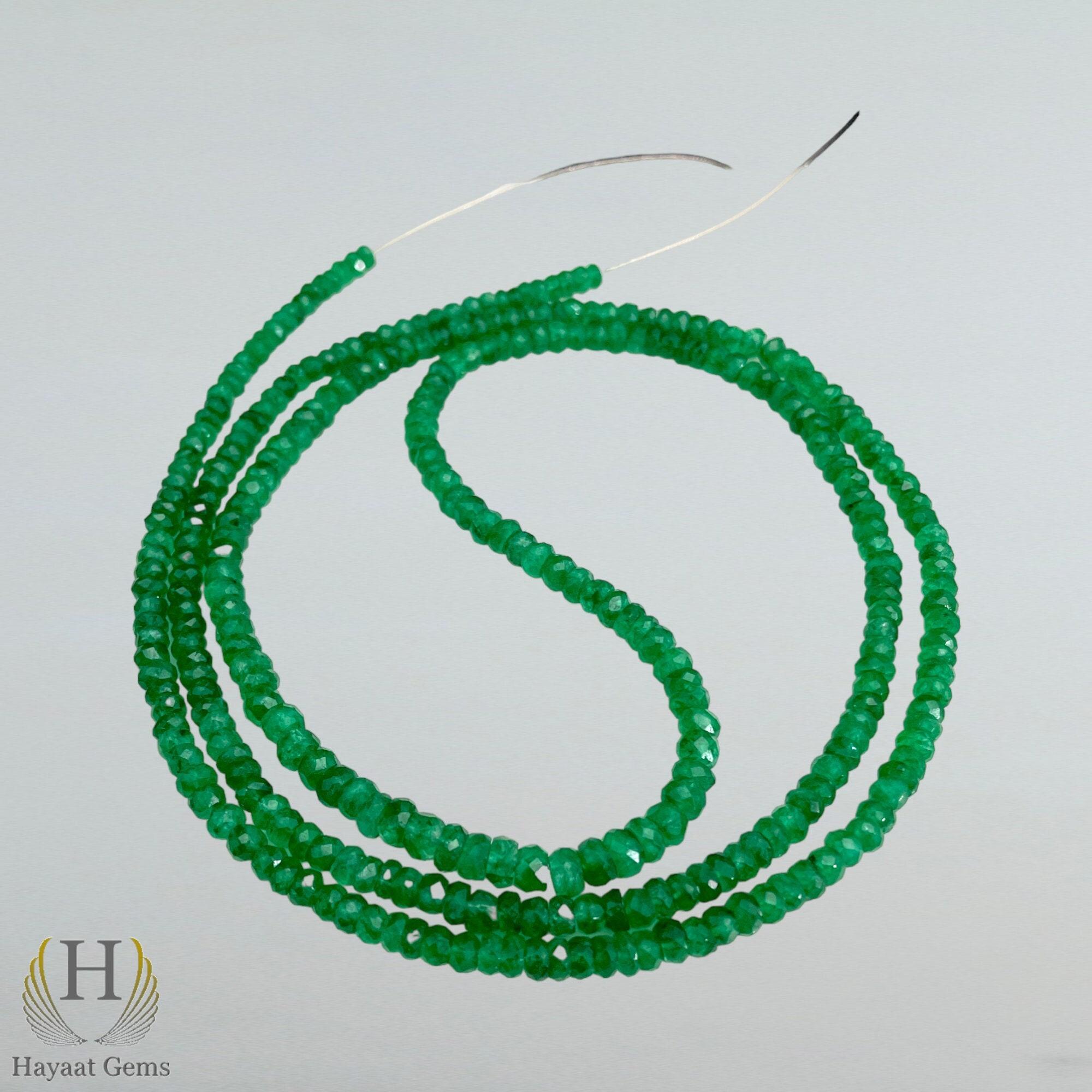 Zambian Emerald Faceted Bead String: Natural Green Gemstone, 3-5mm 22 Inch