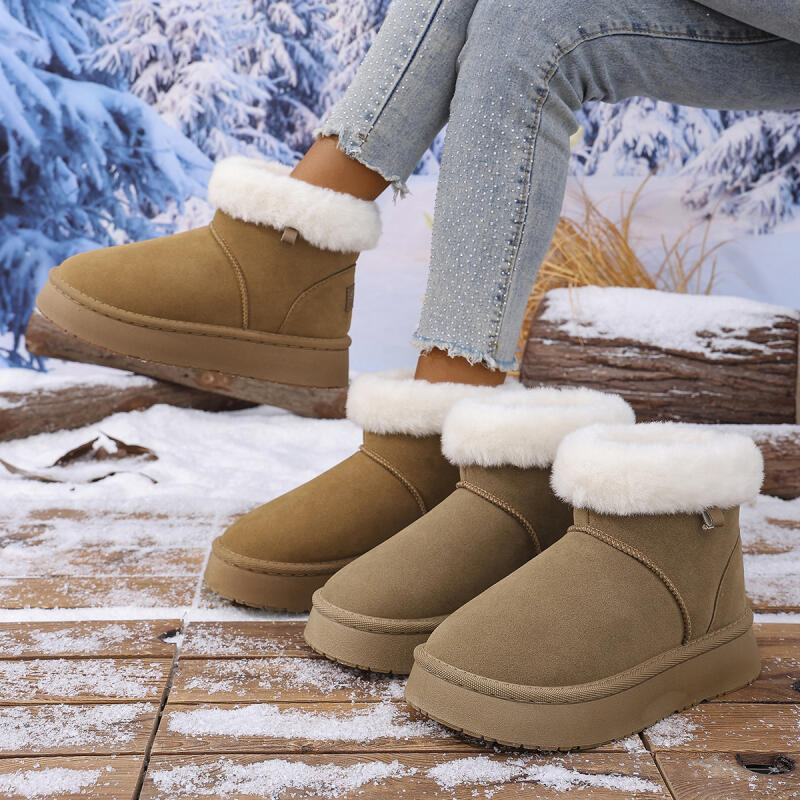 Fashion Women's Classic Solid Fluffy Furry Snow Boots 2025 Winter Warm Short Plush Khaki Ankle Boots Casual Thick Bottom Shoes for Woman
