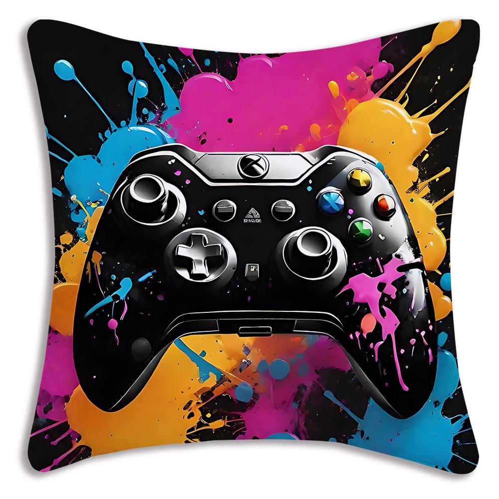 Hot Colorful Game Gamepad Pillow Covers Cartoon Sofa Decorative Home Double-Sided Printing Short Plush Cute Cushion Cover