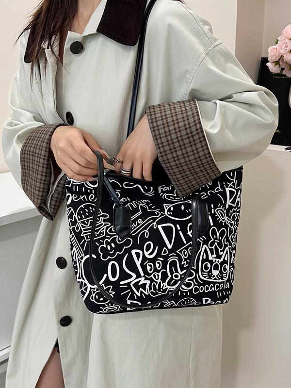 Damen 2025 Graffiti Canvas Tote - Schulterhandtasche mit großem Fassungsvermögen