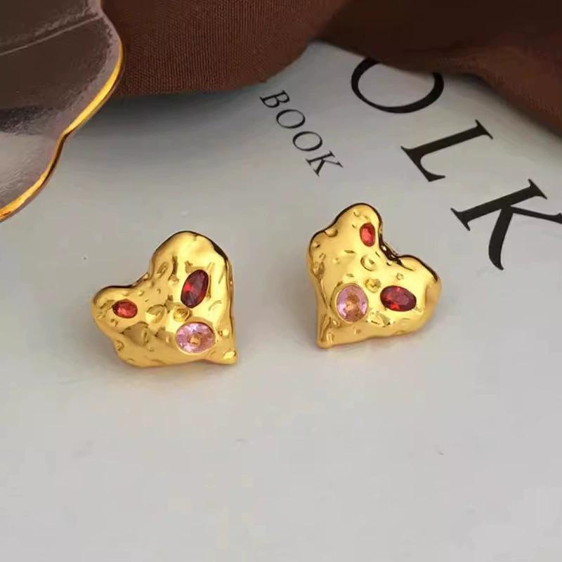 Korean Temperament Irregular Lava Heart Zirconia Stud Earrings For Women Fashion New Jewelry Gift Party Beach Vacation