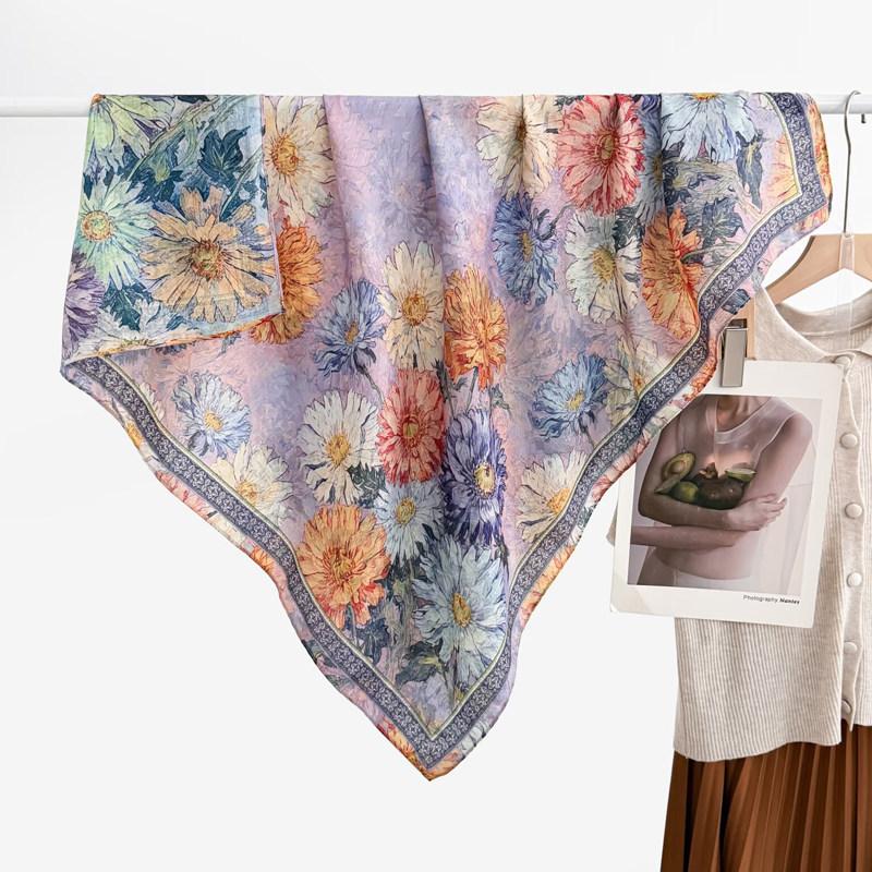 Chinese Style Peony Velvet Square Scarf 91 Women's Spring and Autumn Silk Scarf Shawl Two-color Different-faced Scarf Mother Gift