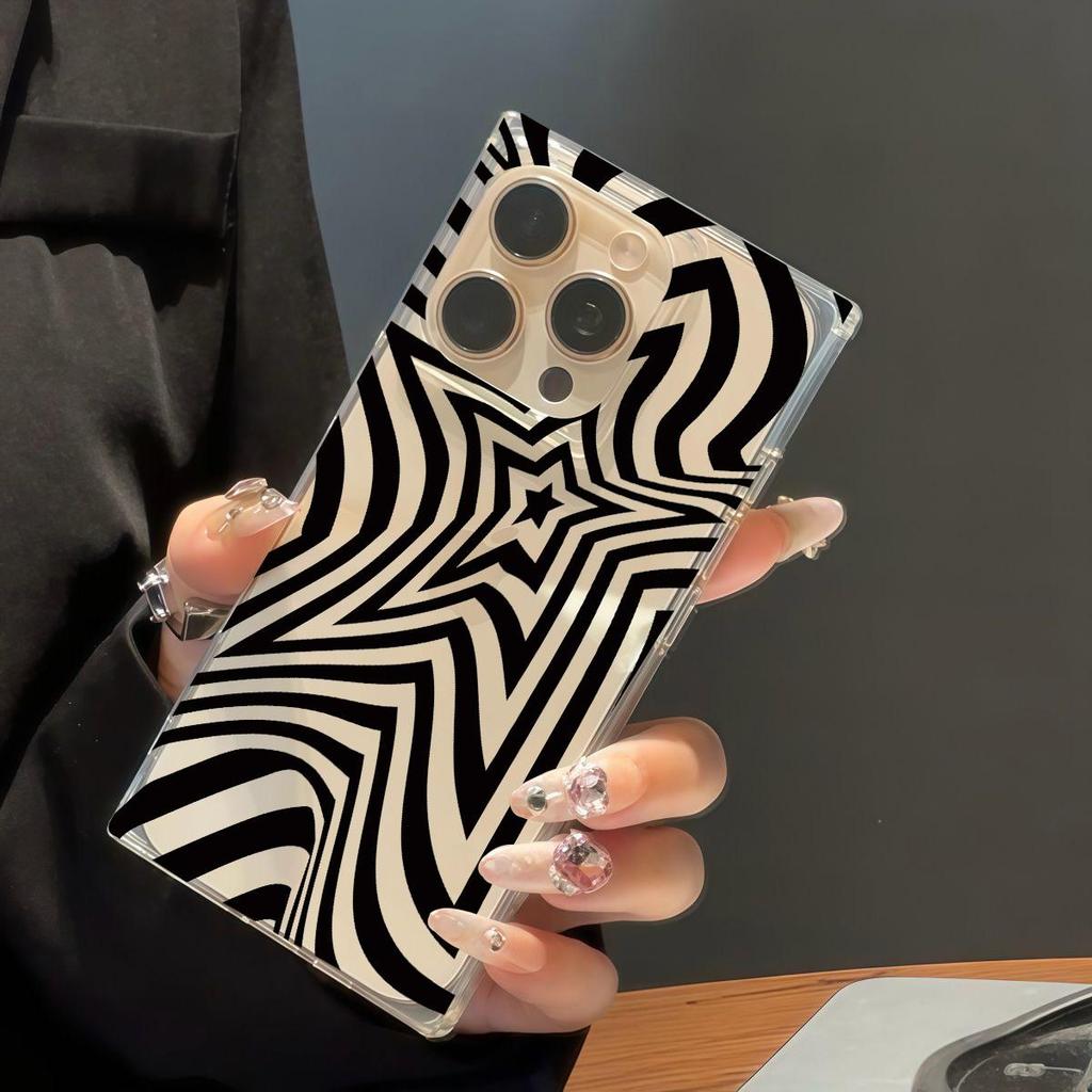 Clear Square Back Tube Case Protection For iPhone 12 16 ProMax 14 Pro Max 11 13 15 Plus Anti-Oxygen,Five-Pointed Zebra Pattern Pattern Casing