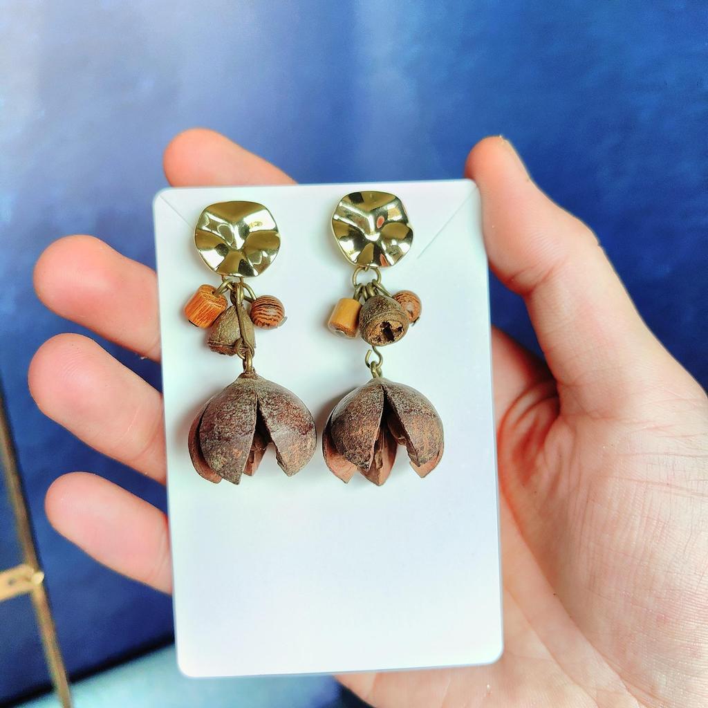 Fruit Earrings - Handmade Natural Dried Fruit Earrings, Retro Chinese Medicine Ethnic Style, for Women.