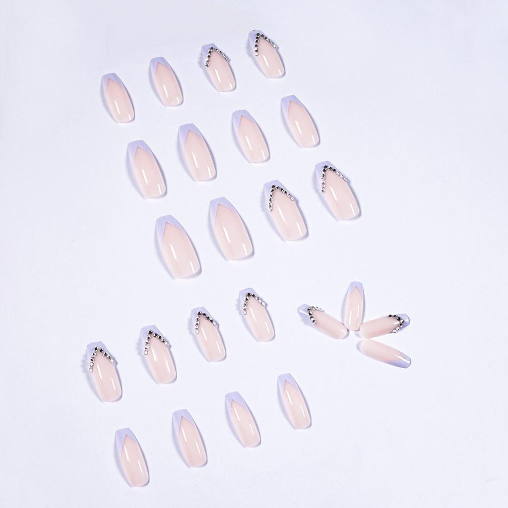 Light purple French full diamond long ballet nail patch nail patch wearing nail art finished fake nail removable nail