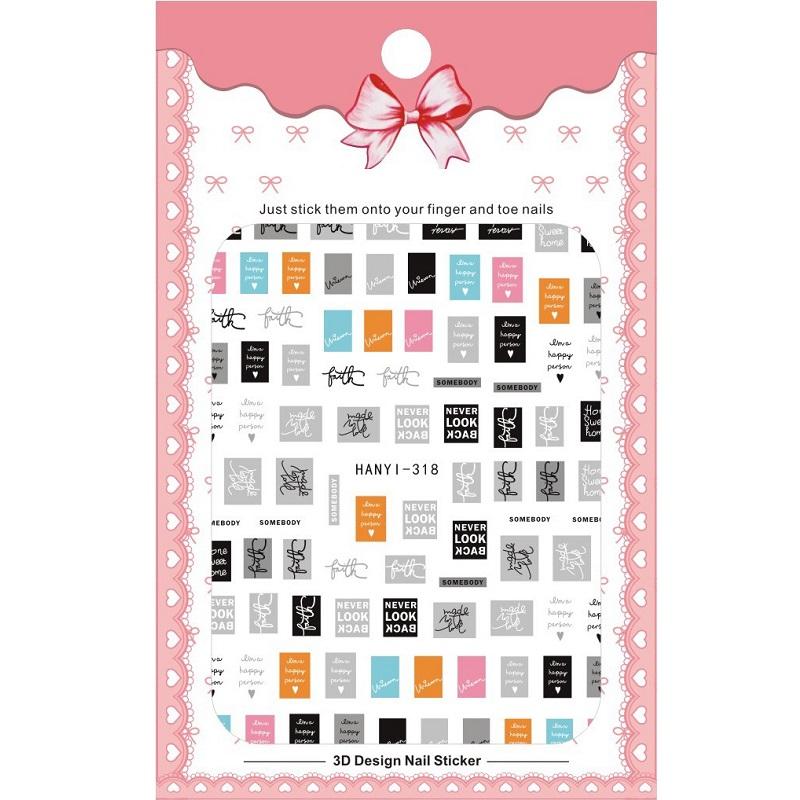 1 Sheet Adhesive 3D Nail Stickers Decals Press On Tips Manicure Decoration Geometry Letter Design
