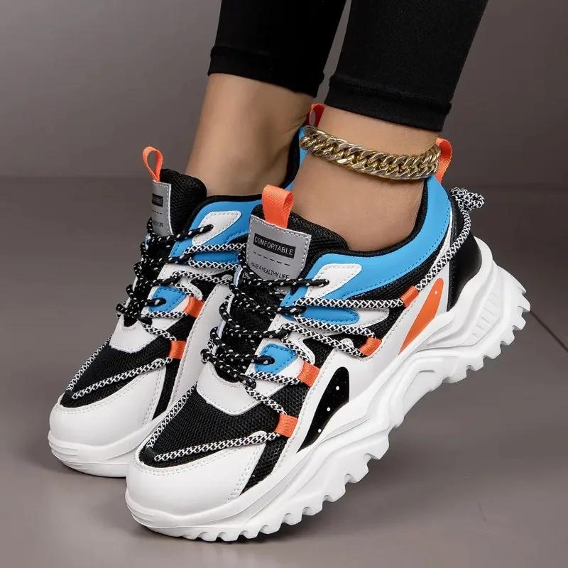 Trendy and Breathable Sports Running Shoes 2024 Autumn Versatile Color Blocked Outdoor Fitness and Leisure Sports Women's Shoes