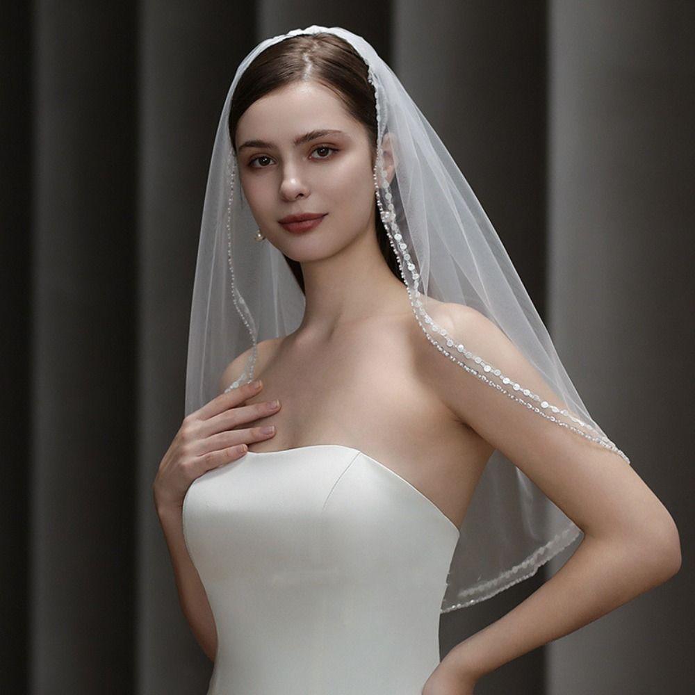 Lace European Wedding Veil Elegant Bridal Tulle Veil Retro White Bridal Veil  Wedding Photos