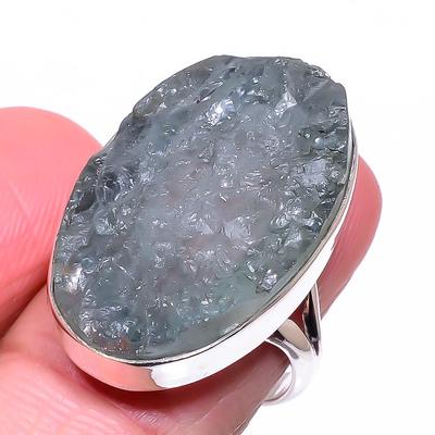 Gema Bruta Natural de Água-Marinha Prata de Lei Sólida 925 Anel de Presente S.8 t2h21