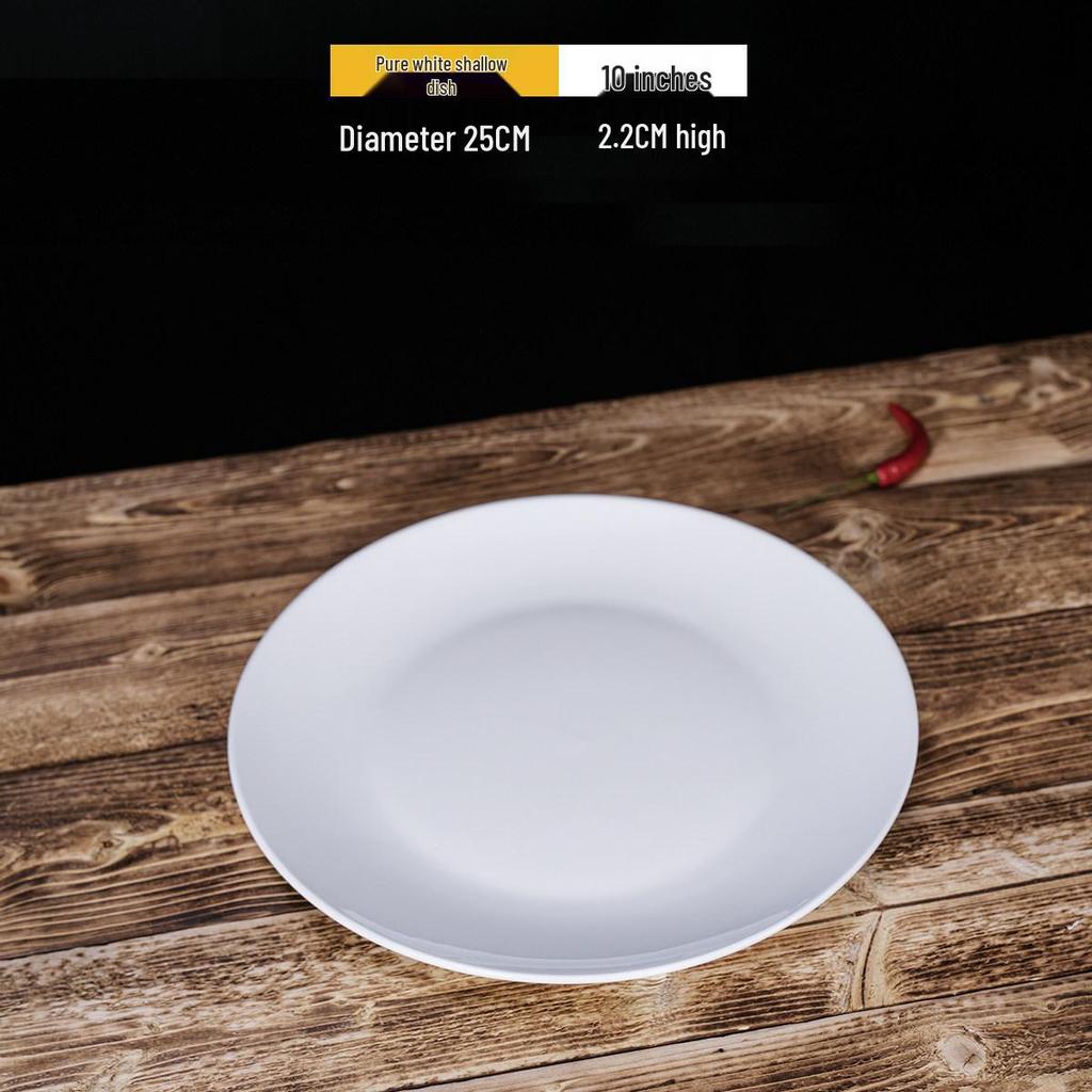 Steak Ceramic White Round Western Bone Plate - Shallow, Flat Tableware Dish for Household Use