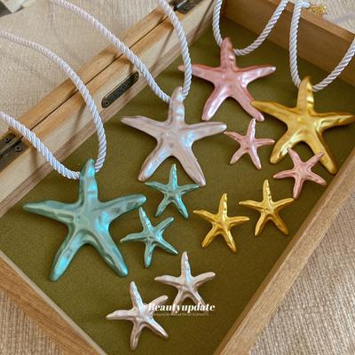 Tide Star Pendant~ Silver Needle Oil Star Necklace Earring Set Fresh, Sweet and Good-looking Jewelry Women