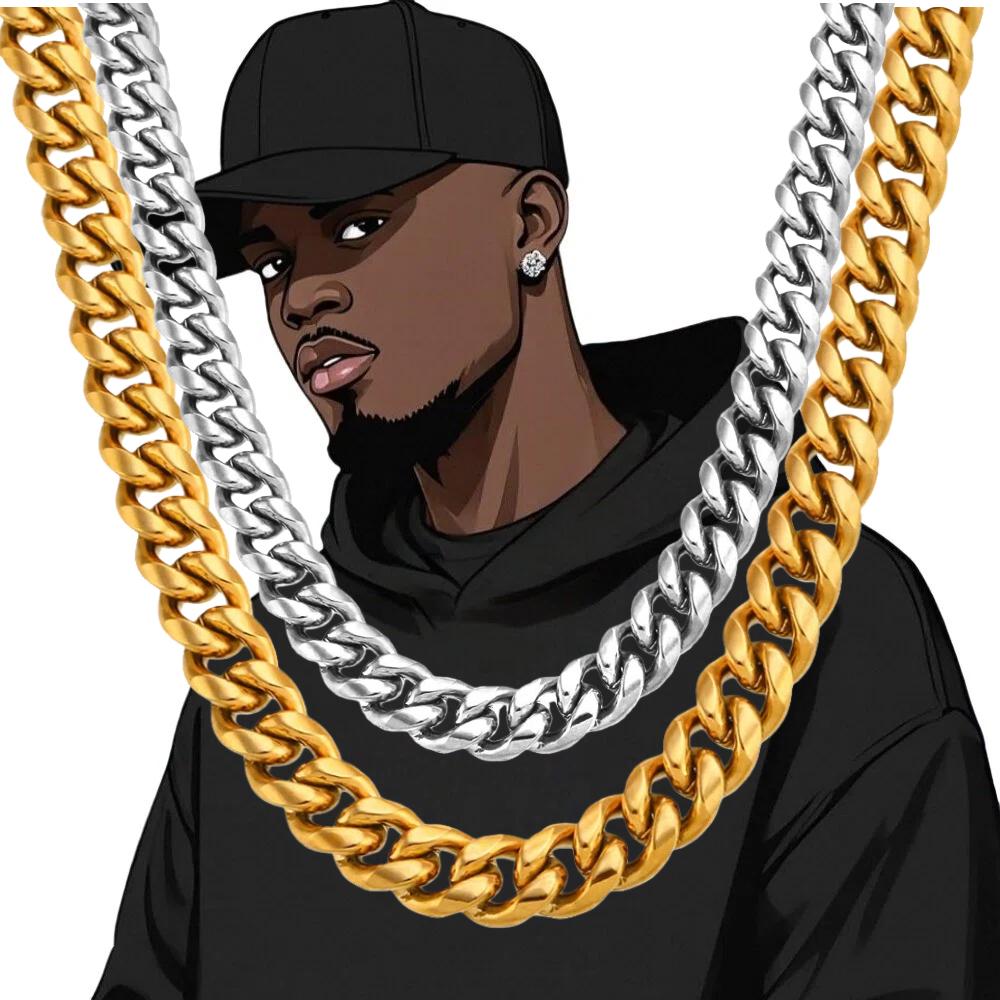 Long 316L Stainless Steel Chunky Miami Cuban Link Chain Gold Plated Hip Hop Necklace 8mm-10mm for Men Women