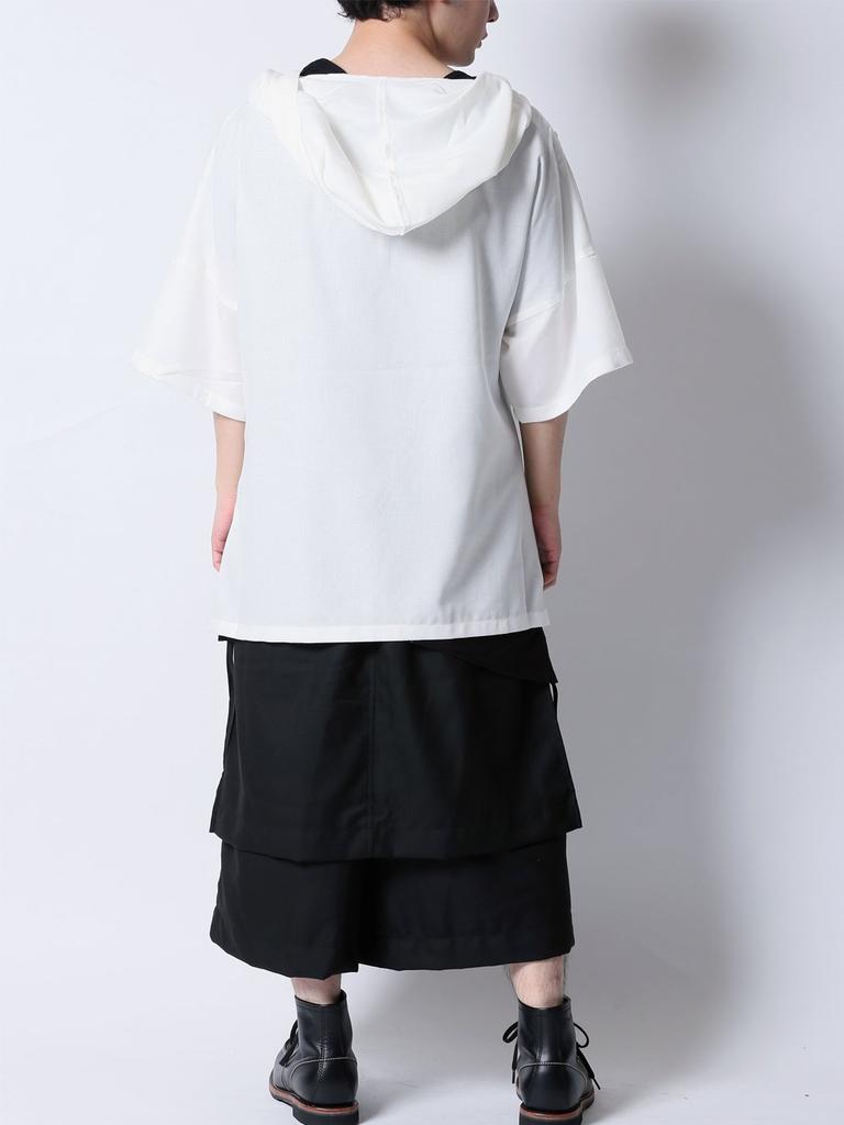 Cut and Sewn Long Fashionable Zip Asymmetric Hooded White F [AS SUPERSONIC] Men's