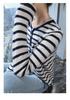 Women's Striped Cashmere Sweater Cardigan - Long Sleeve, Round Neck, Color Block, Fashionable and Age-Reducing for Winter.