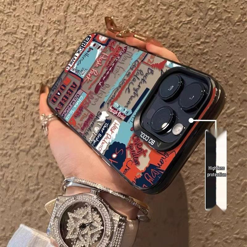 Custodia per iPhone 15Pro/16Pro con Mela Graffiti Inglese - Stile Europeo e Americano