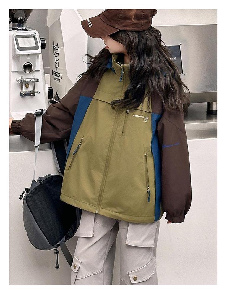 Cortavientos 3 en 1 Colorblock para Niñas 2025: Chaqueta Gruesa para Escuela Secundaria - Otoño/Invierno