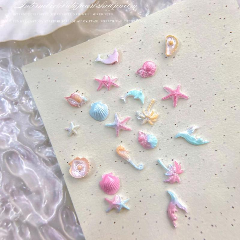 50 Pcs Ocean Series Glossy Colorful Shell Starfish Conch Fishtail Resin Nail Art Jewel Decorations Manicure Ornament