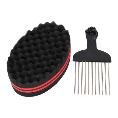 2-teiliges Afro-Twist-Haarkamm- und Haarschwamm-Lockenbürsten-Set mit doppelseitigen Schwamm-Stahlbürsten für Männer