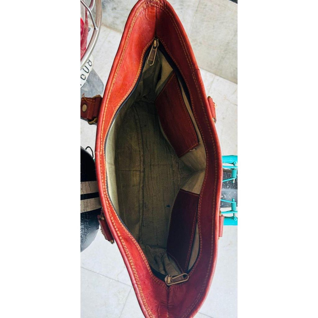 Premium Leather Hand Crafted Front Two-pocket Tote Bag for Women