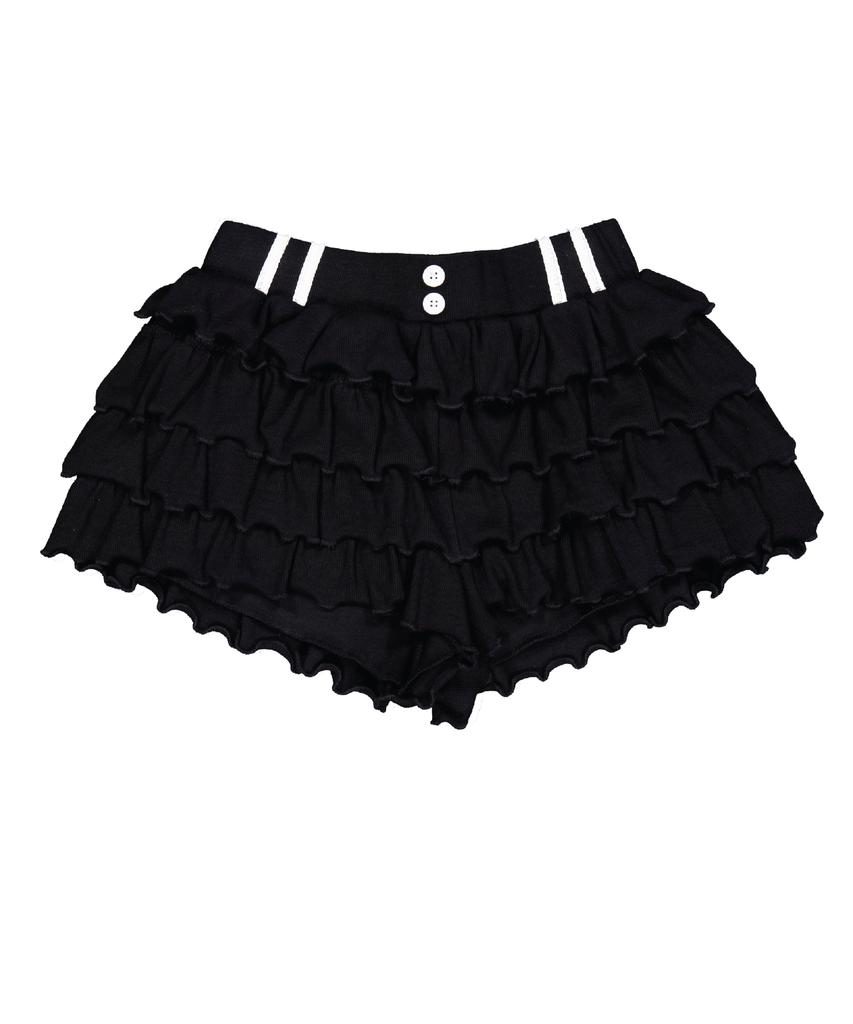 Kaindeussaipeo Ribbed Lace Tiered Skirt Black