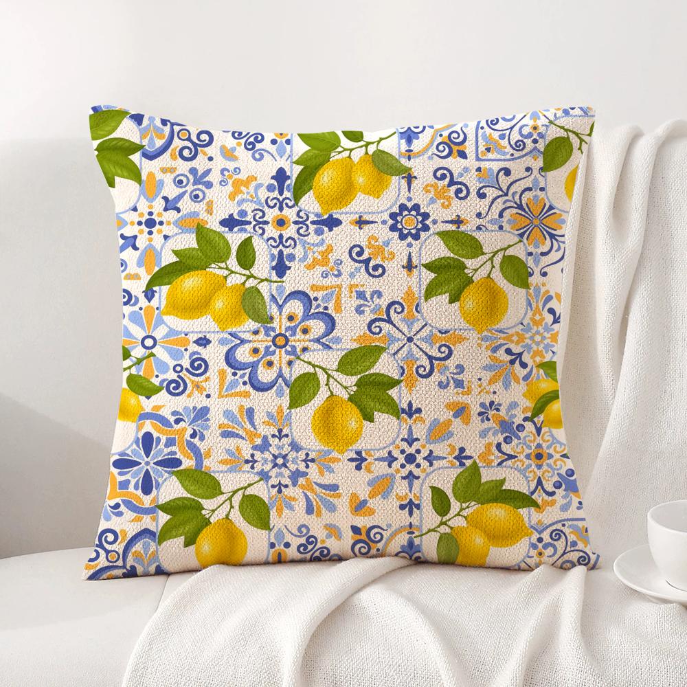 Greek Vacation Style Cushion Cover Natural Linen Organic Fabric Double-Sided Printing Sofa Home Decor Gift Pillow Cover